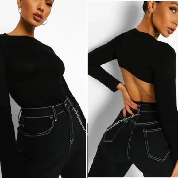 NWT Boohoo Open Back Long Sleeve Top - Picture 1 of 8
